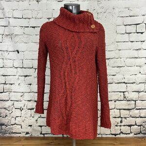 Moth Anthropologie Women's Sweater Cowl Neck Knit Buttons Orange Long Sleeve XS